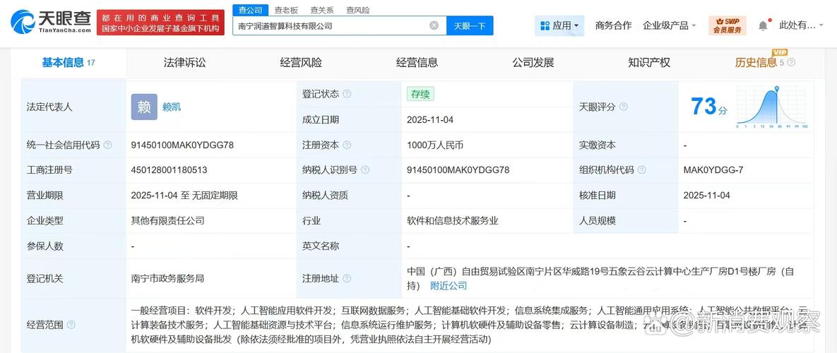 凱,注冊資本1000萬人民幣,經(jīng)營范圍含軟件開發(fā),人工智能應(yīng)用軟件開發(fā)